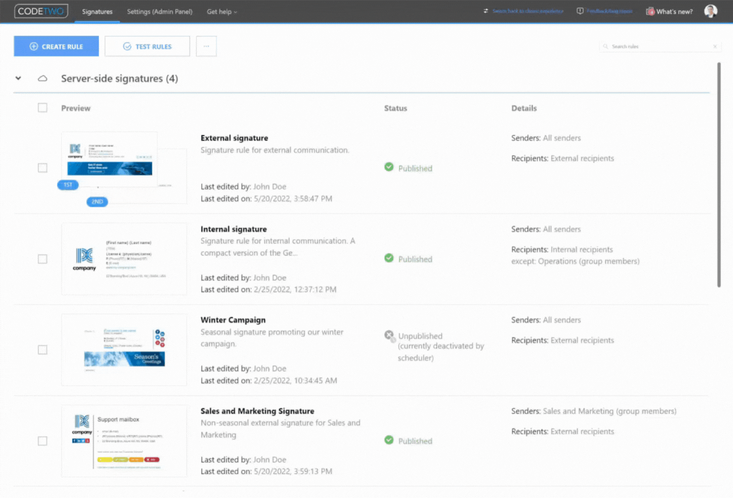 Interface de gerenciamento