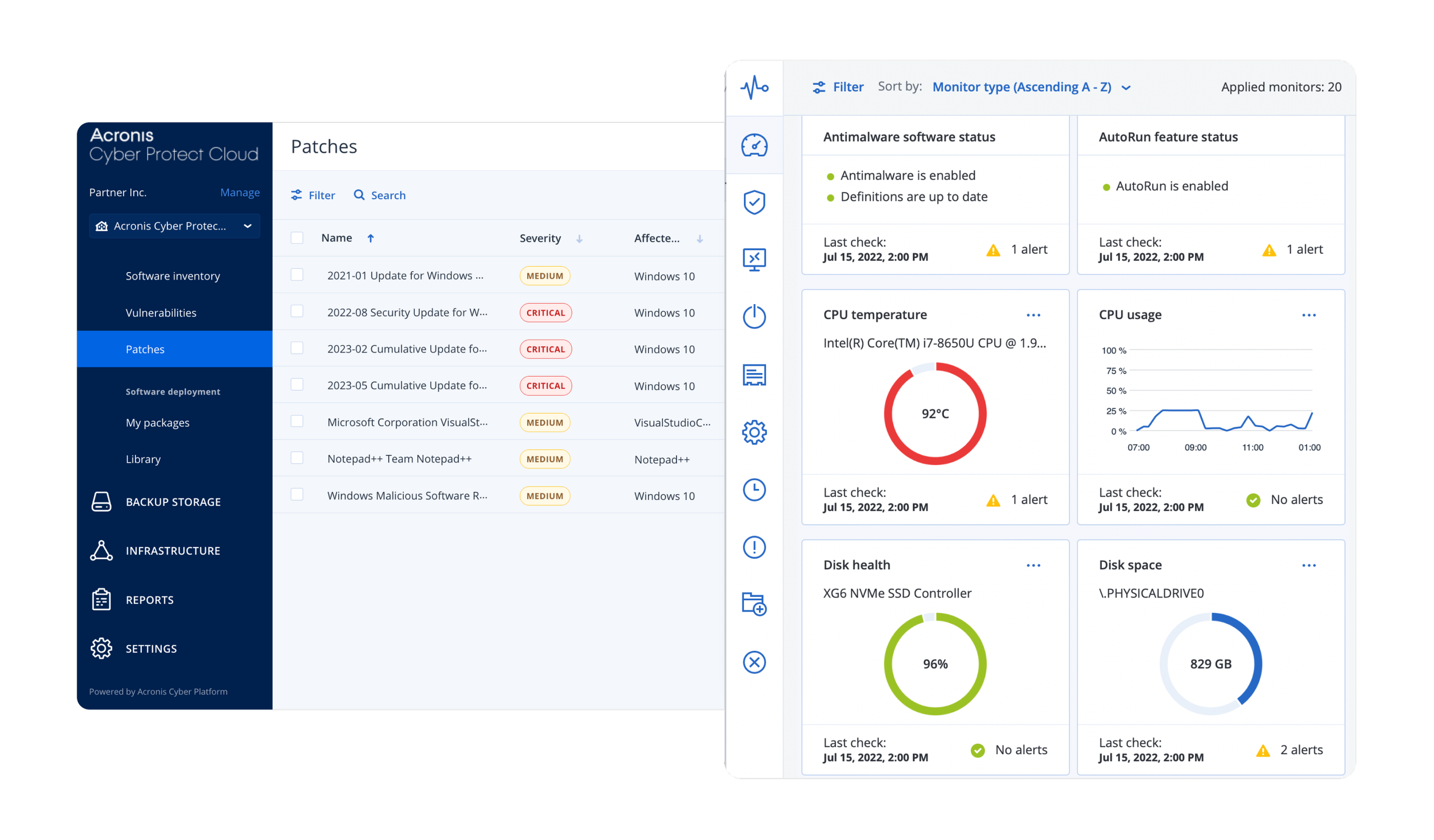 Painel Acronis RMM — Atualização em Massa