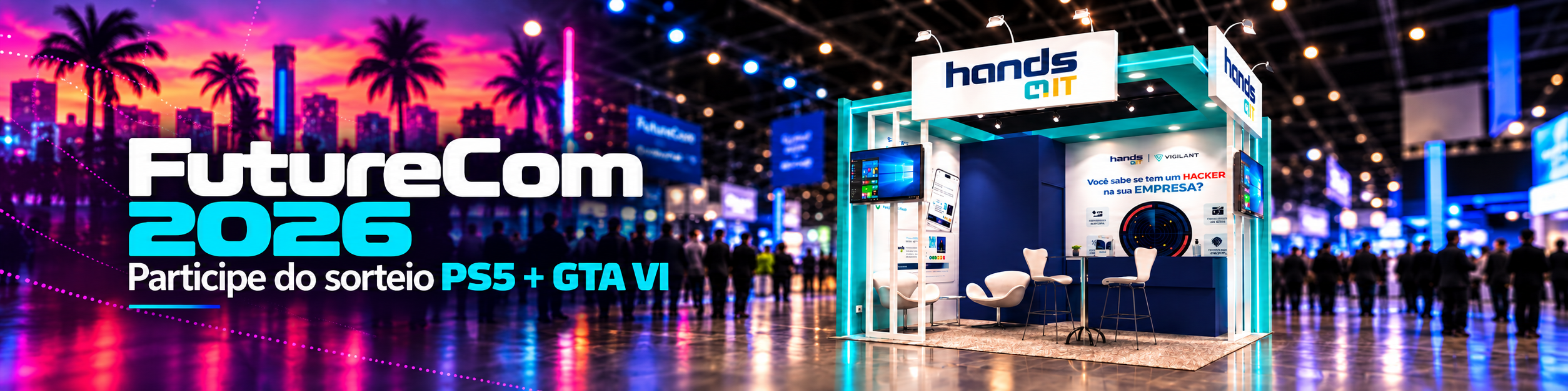 FutureCom 2026 - sorteio de um PS5 Slim + GTA VI com a Hands4IT, estande F001